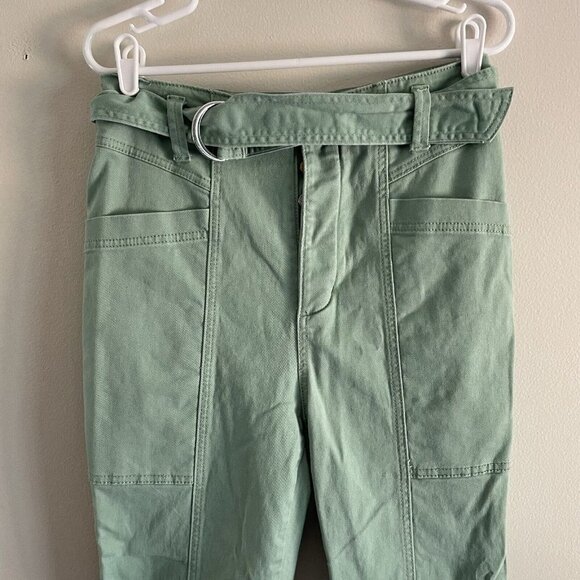 Happy X Nature Kate Hudson Women 4 Green Belted Button Fly Straight Leg Pant - Picture 3 of 10